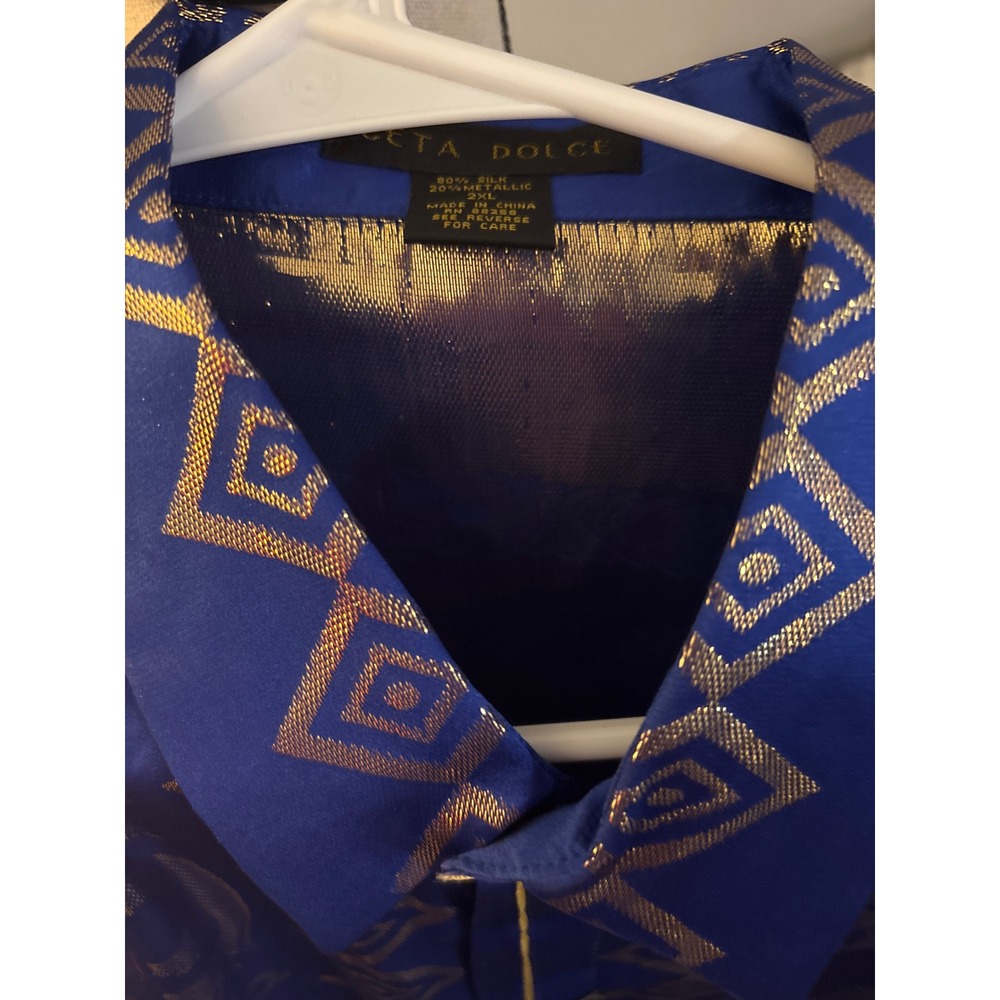 Ceta Dolce Mens Royal Blue Gold Baroque Silk Blend Button Down‎ Shirt 2XL NWT - Picture 2 of 5